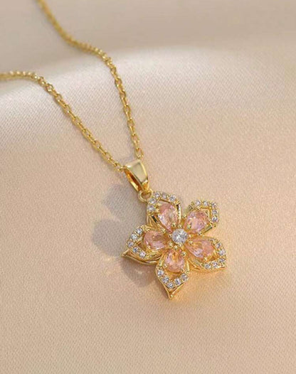 Pink Rotating Flower Necklace